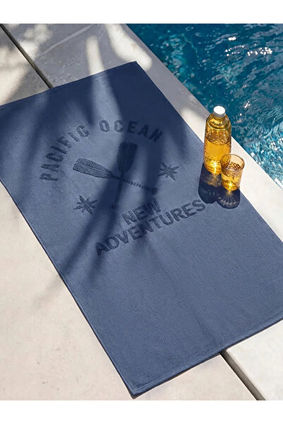 LC Waikiki Ανδρική πετσέτα παραλίας από βαμβάκι με μπλε ναυτικό σχέδιο