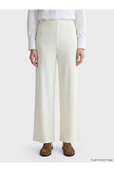 LC Waikiki Ecru Elastic Waist Με υφή Γυναικείο Παντελόνι