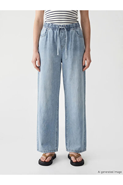 LC Waikiki Γυναικείο τζιν παντελόνι με ελαστική μέση και φαρδιά μπατζάκια σε ...