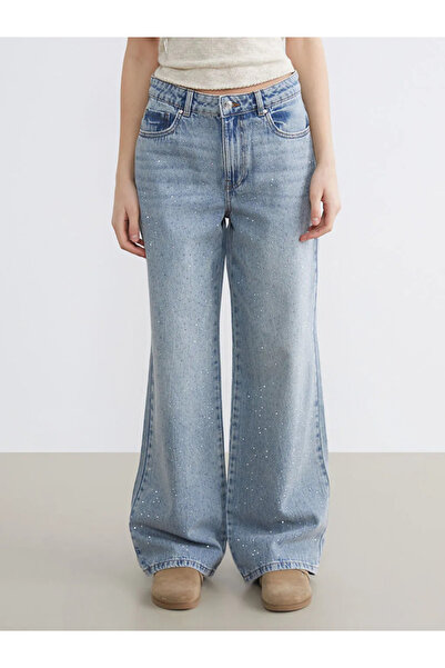 LC Waikiki Γυναικείο τζιν παντελόνι με φαρδιά μπατζάκια Blue Stone