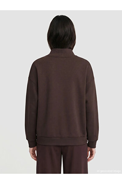 LC Waikiki Καφέ Γυναικείο Φούτερ με Όρθιο Γιακά και Απαλή Υφή