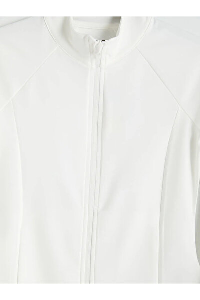 LC Waikiki Λευκό γυναικείο φούτερ με φερμουάρ με ψηλός λαιμός δάχτυλα