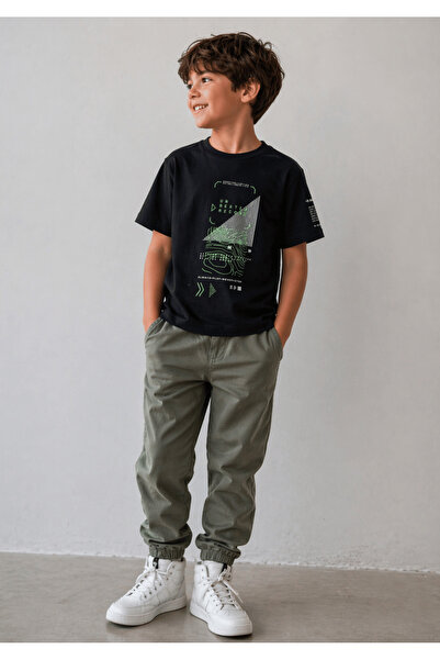 onymino Boy's Printed Ecru T-Shirt 100% Cotton