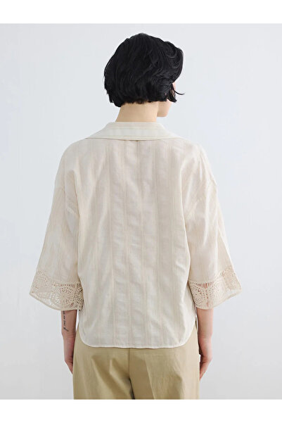 LC Waikiki Μπεζ γυναικείο πουκάμισο με σχέδιο Dobby