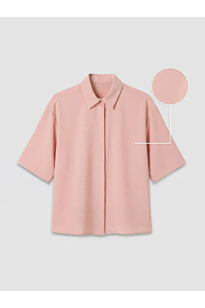 LC Waikiki Ροζ Oversize Γυναικείο Πουκάμισο Dobby