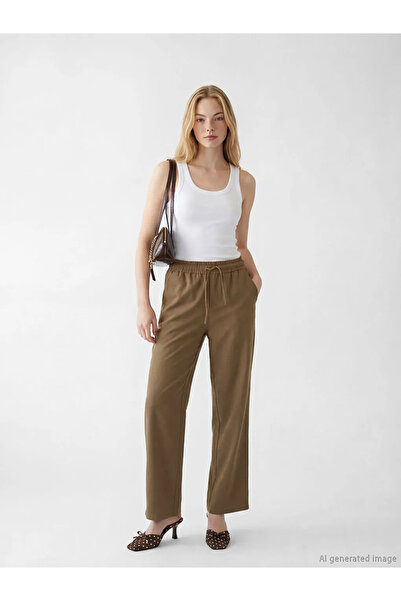 LC Waikiki Χακί ελαστικό στη μέση, χαλαρό γυναικείο παντελόνι
