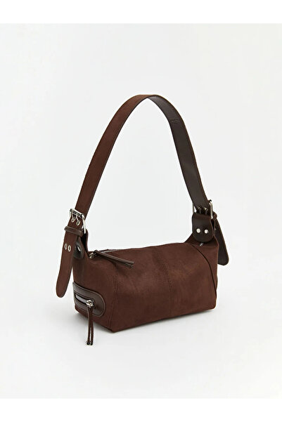 LC Waikiki Γυναικεία τσάντα ώμου σε καφέ σουέντ εμφάνιση