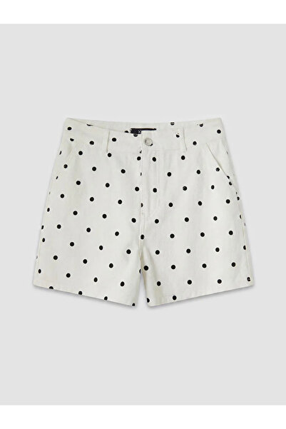 LC Waikiki Λευκό γυναικείο τζιν σορτς Mom Fit με πουά