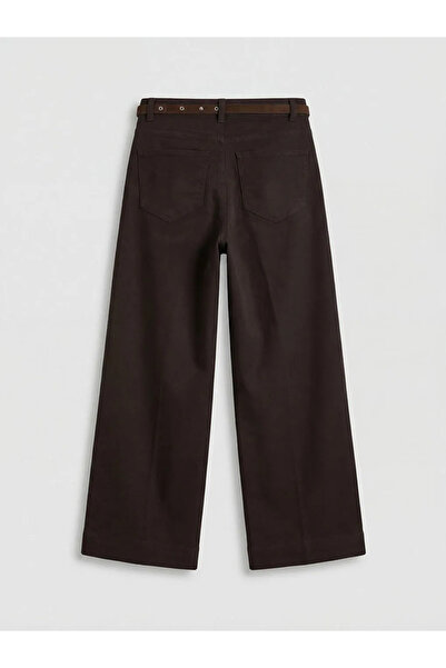 LC Waikiki Καφέ γυναικείο τζιν παντελόνι με ζώνη στη μέση και φαρδιά γραμμή