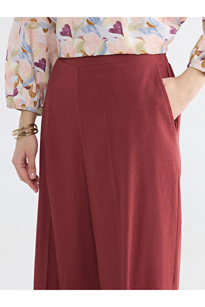 LC Waikiki Γυναικείο παντελόνι σε μπορντό χρώμα με ελαστική μέση και λινό μείγμα