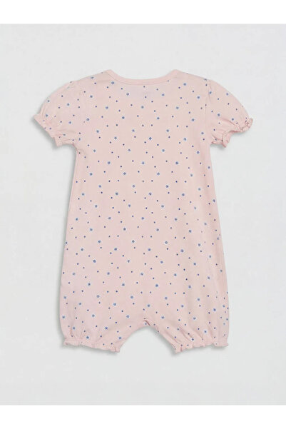 LC Waikiki Pink Crew Neck Printed Baby Girl Combed Cotton Jumpsuit 2-Piece Set