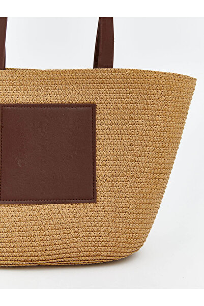 LC Waikiki Μπεζ γυναικεία ψάθινη τσάντα παραλίας