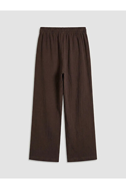 LC Waikiki Καφέ γυναικείο παντελόνι με ελαστική μέση και φαρδύ πόδι