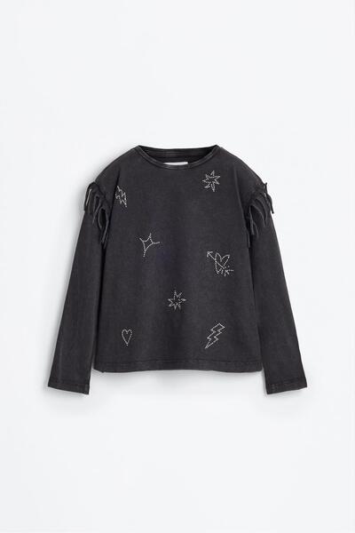LEFTIES Püsküllü parlak aplikeli t-shirt