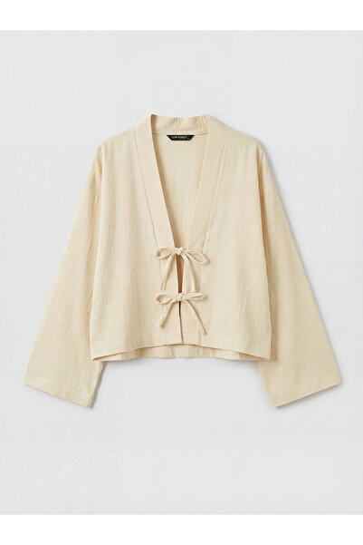 LC Waikiki Μπεζ γυναικείο κιμονό με γιακά σάλι σε μεγάλο μέγεθος