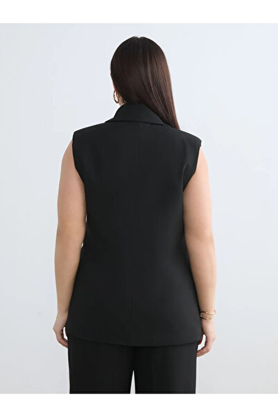 LC Waikiki Μαύρο γυναικείο κλασικό γιλέκο με διπλό γιακά και δέσιμο με κασκόλ