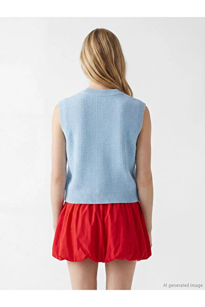 LC Waikiki Γυναικείο πλεκτό γιλέκο μπλε με λαιμόκοψη ποδηλάτου