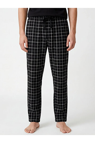 LC Waikiki Μαύρο καρό ανδρικό παντελόνι πιτζάμας κανονικής εφαρμογής