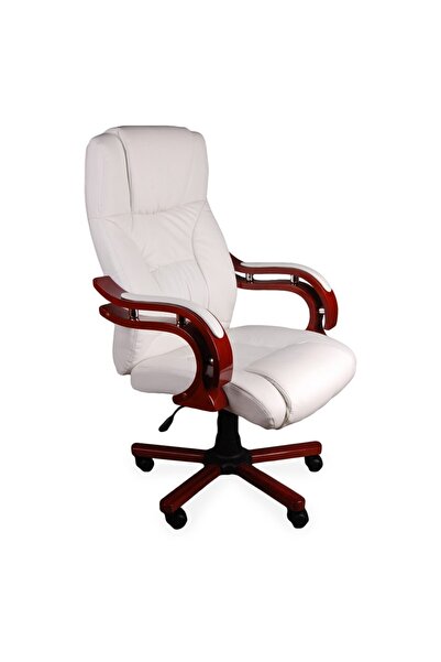 Mobplayers Καρέκλα Γραφείου Holzen Λευκή, Δερμάτινη, με Γυαλιστερά Μπράτσα απ...