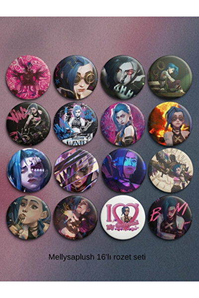 mellysaplush Arcane Jinx League of Legends temalı 16 Adet Rozet 44 mm