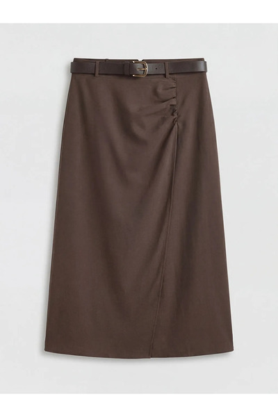 LC Waikiki Καφέ μολυβιόμορφη φούστα με κορδόνι στη μέση