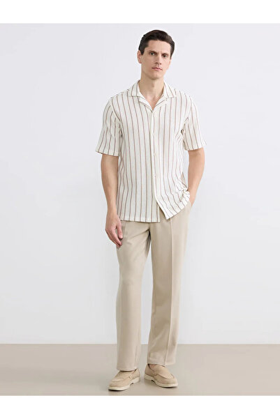 LC Waikiki White Regular Fit Resort Collar Striped Men's Shirt
