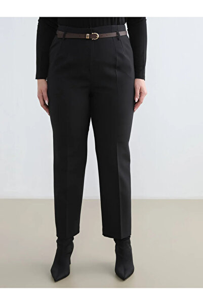 LC Waikiki Μαύρο Παντελόνι Γυναικείο Μεγάλο Μέγεθος Ζώνη τεμαχίων Κομμένο σε ...