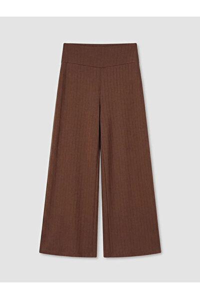 LC Waikiki Καφέ Γυναικείο Παντελόνι με Ελαστική Μέση και Απαλή Υφή