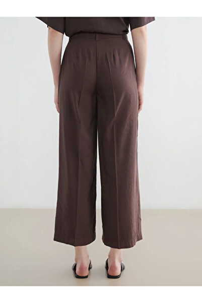 LC Waikiki Γυναικείο παντελόνι με φαρδύ πόδι καφέ Standard Fit