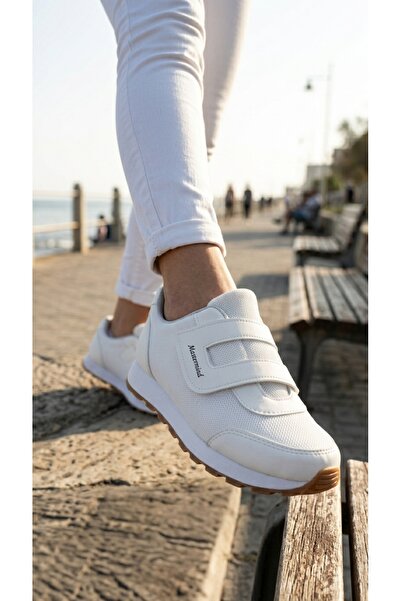 Kadın Beyaz Tek Cırtlı Casual Rahat Taban Konforlu Yumuşak Yürüyüş Günlük Sneaker Spor Ayakkabı