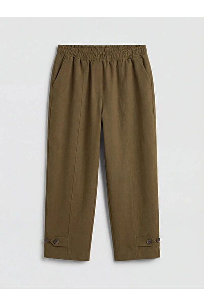 LC Waikiki Πράσινο γυναικείο παντελόνι με ελαστική μέση και κανονική εφαρμογή