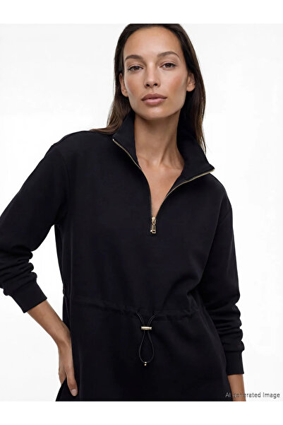 LC Waikiki Μαύρο Γυναικείο Φούτερ Τουνίκ Soft Touch Oversize