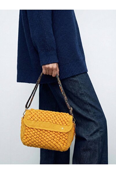 Ltb Πορτοκαλί Χειροποίητη Πλεκτή Τσάντα 28x17x7 εκ.