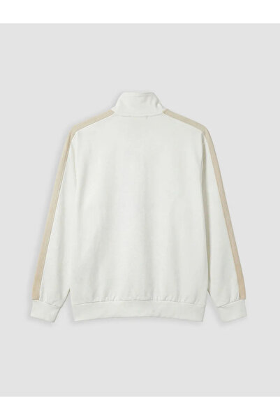 LC Waikiki Ανδρικό φούτερ με φερμουάρ σε χρώμα εκρού με στάμπα σε γιακά