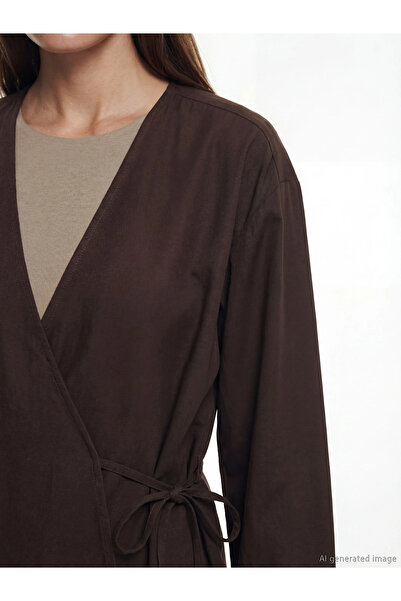 LC Waikiki Καφέ Γυναικείο Κιμονό με Διπλό Γιακά και Υφή Modal