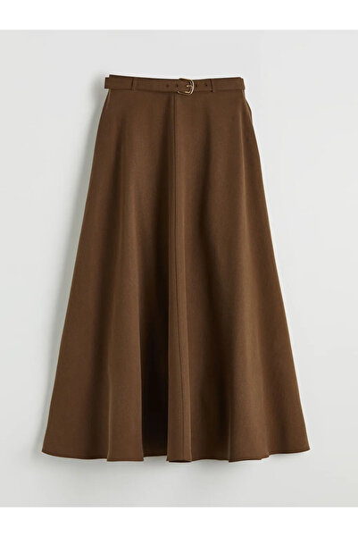 LC Waikiki Καφέ φούστα με ζώνη στη μέση και φαρδιά γραμμή