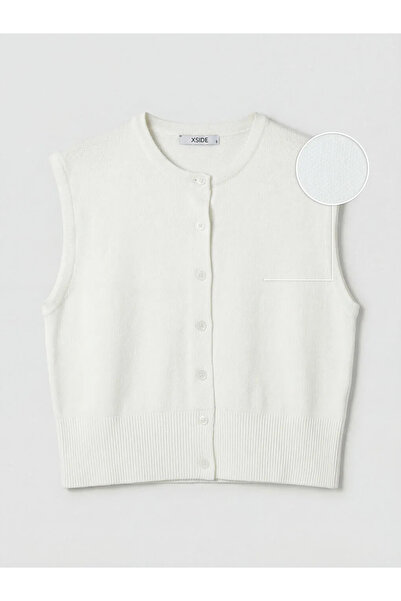 LC Waikiki Λευκό γυναικείο πλεκτό γιλέκο με λαιμόκοψη ποδηλάτου