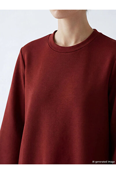 LC Waikiki Γυναικείο φούτερ τουνίκ σε μπορντό χρώμα με λαιμόκοψη ποδηλάτου