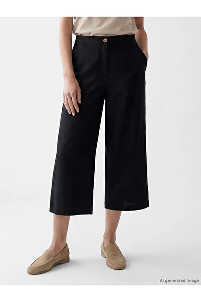 LC Waikiki Μαύρο γυναικείο κάπρι με ελαστική μέση και κανονική εφαρμογή