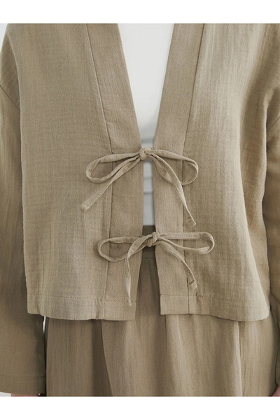 LC Waikiki Χακί Σάλι Κιμονό Γυναικείο Oversize με Γιακά