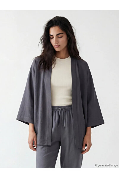 LC Waikiki Γκρι Γιακάς σάλι oversized Γυναικείο κιμονό