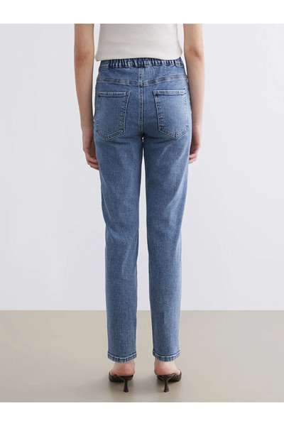 LC Waikiki Μπλε ελαστικό στη μέση Slim Mom Γυναικείο τζιν παντελόνι