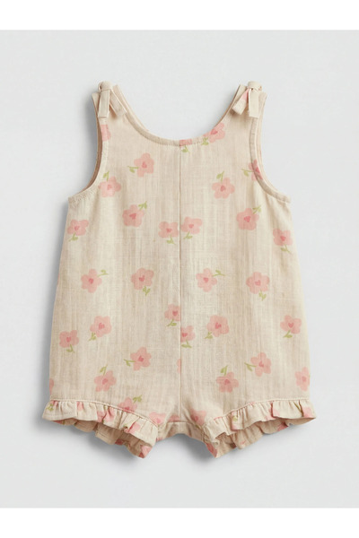 LC Waikiki Beige Floral Baby Girl Muslin Jumpsuit