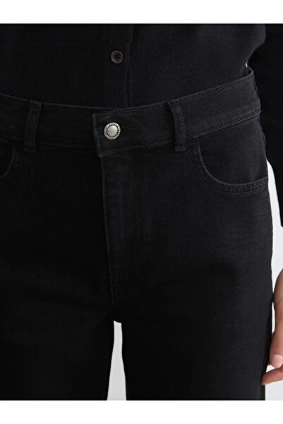 LC Waikiki Μαύρο ψηλόμεσο γυναικείο τζιν παντελόνι με φαρδιά μπατζάκια