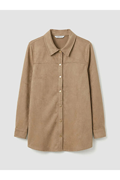 LC Waikiki Μπεζ γυναικείο πουκάμισο με εμφάνιση σουέτ