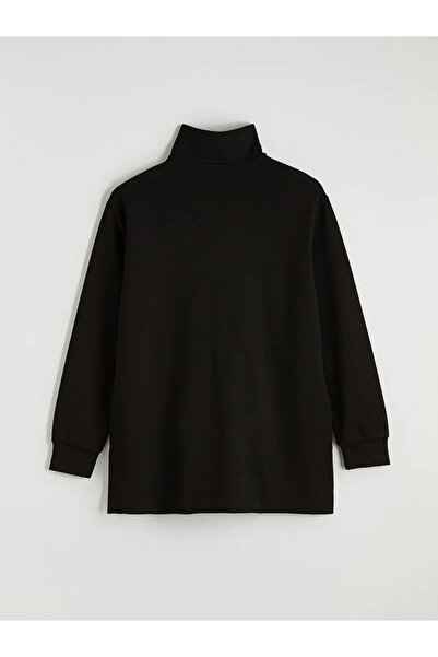 LC Waikiki Μαύρο ψηλός λαιμός Με σούρες Γυναικείο φούτερ με φερμουάρ