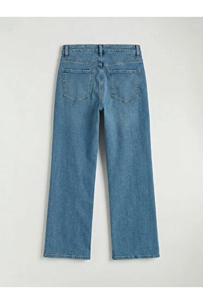 LC Waikiki Μπλε ψηλόμεσο γυναικείο τζιν παντελόνι με φαρδιά μπατζάκια
