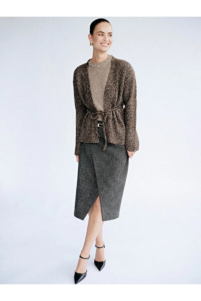 LC Waikiki Γκρι μολυβίνια φούστα τουίντ με σχέδιο και ζώνη στη μέση