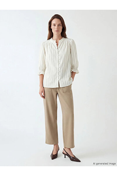 LC Waikiki Καφέ γυναικείο παντελόνι νταρμπλιέ με ελαστική μέση