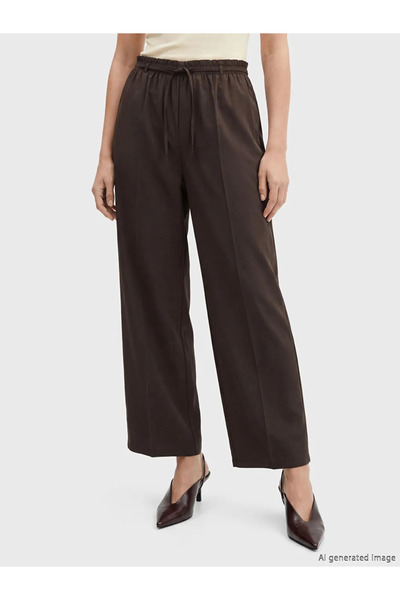 LC Waikiki Καφέ γυναικείο παντελόνι με ελαστική μέση και φαρδύ πόδι